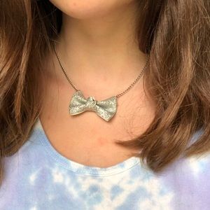 cute silver bow tie necklace